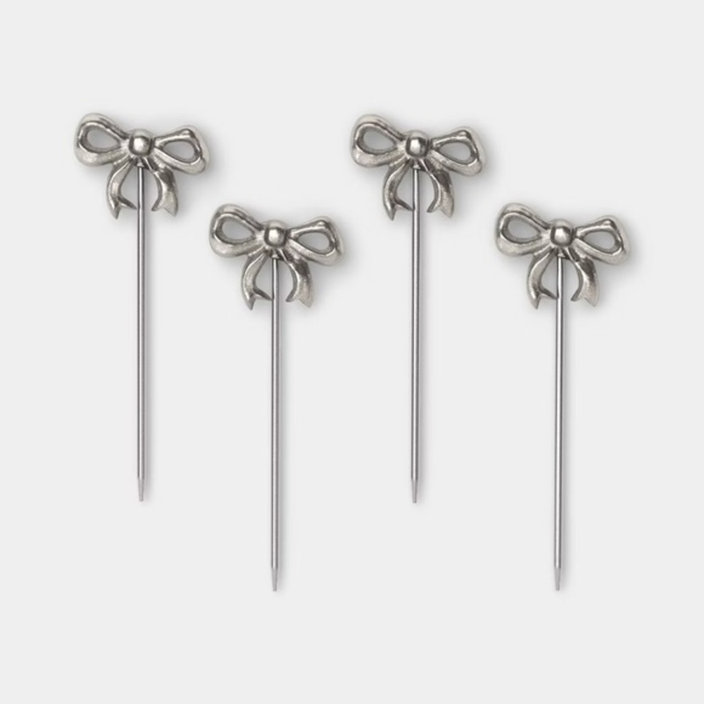 4pk nwt Bow Cocktail Picks Silver - Threshold